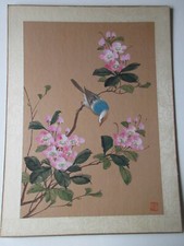 VINTAGE Chinese Painting on Silk - Good Condition Bird and Flowers Unframed 21