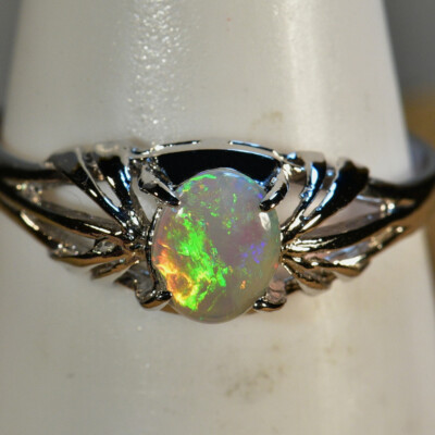 Ladies Solid 18k white gold Solid Lightning Ridge opal ring (16895
