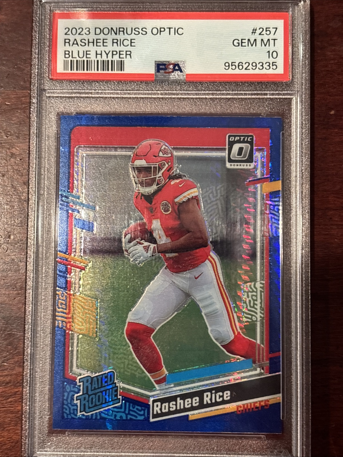 2023 Panini Donruss Optic Rashee Rice RATED ROOKIE BLUE HYPER RC #257 PSA 10