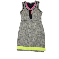 Tahari Jessie Tweed Sleeveless Sheath Dress with Neon Accents