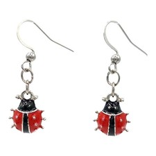 Ladybug Earrings Red Black Bug Dangle Jewelry Cute Insect Gift
