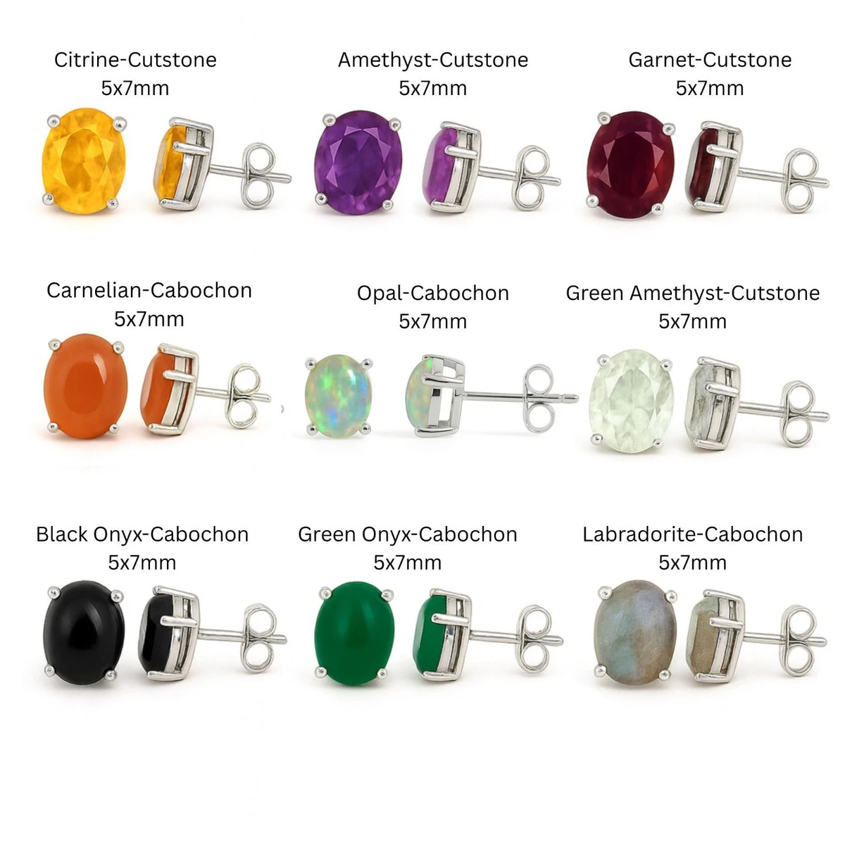Orecchini A Perno In Argento Placcato Con Opale Di Fuoco Rotondo 5mm - Luce Verde - Regalo