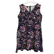 Talbots Dress Womens XL Navy Pink Paisley Sleeveless V Neck Fit Flare Cotton