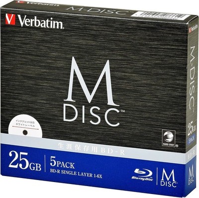 Verbatim Long Term M-DISC BD-R single recording 1-6x 25GB 5-disc