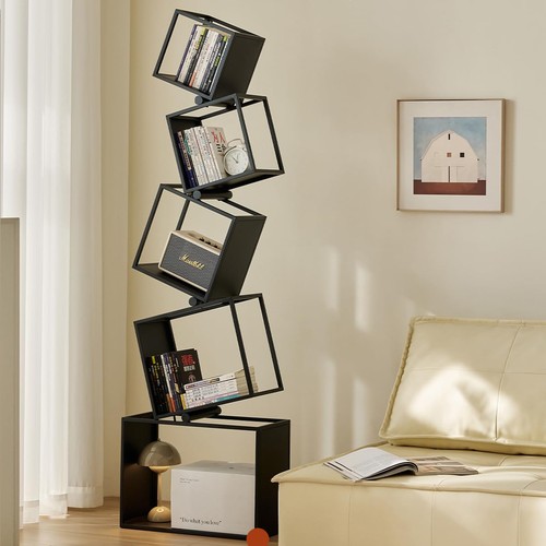 Geometric Bookshelf,5-Tier Unique Bookcase,72.8" Tall Black Bookshelf, Modern...