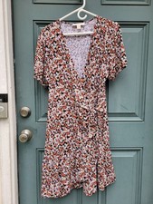 MICHAEL Michael Kors Floral Faux Wrap  Dress XL Puff Sleeve Rufflev Hem