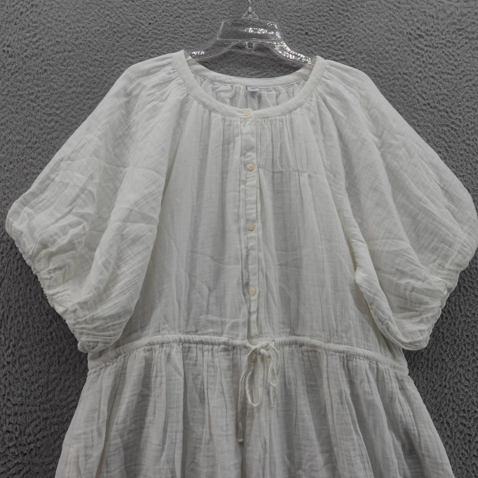 Antiguo Mini Vestido Azul Marino Gasa Arrugada Talla XL Blanco Mujer Manga Abullonada Algodón Boho Foto 2 de 4