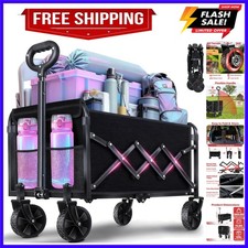Collapsible Folding Utility Wagon Cart with Wheels, 360 Lbs Heavy Duty Outdoo...