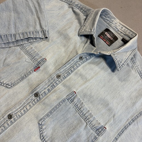 Vtg Bugle Boy Gold Crest Mens XL Shirt Chambray Blue Button Trucker 90s