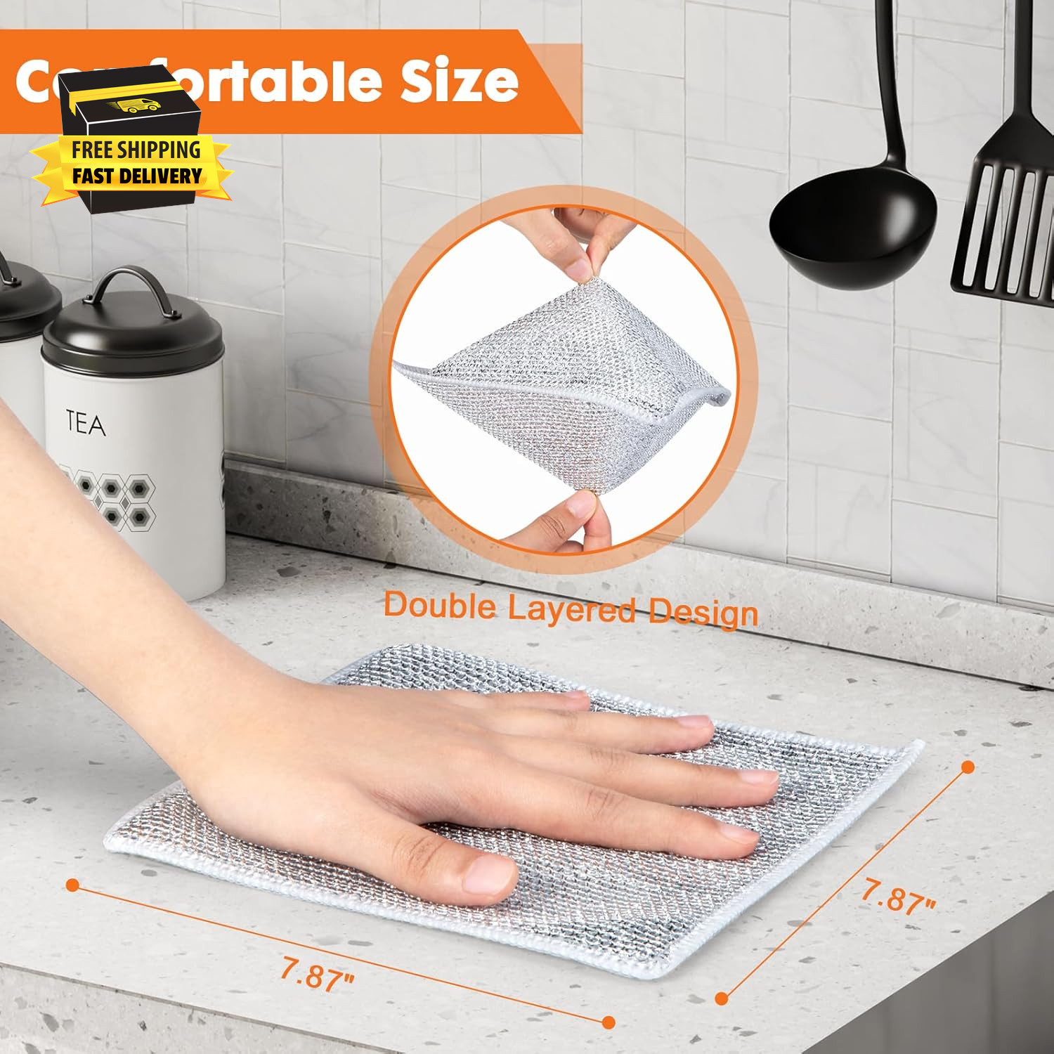 Non Scratch Wire Dishcloth,Double-Layer Wire Dishwashing Rags for Wet and Dry,Wi