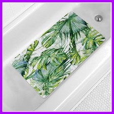 Green Leaves Bathtub Mat Non Slip Palm Leaf Bath Shower Mat 15x27 Tropical Ba...