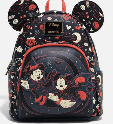 Loungefly Mini Backpack MICKEY MINNIE HALLOWEEN Glow In the Dark Black Red Broom