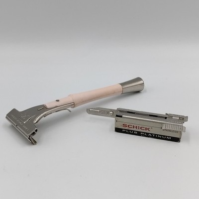 Vgt. Silver /Pink Schick Lady Eversharp LE Injector Razor M4 w/ Blade Cartridge