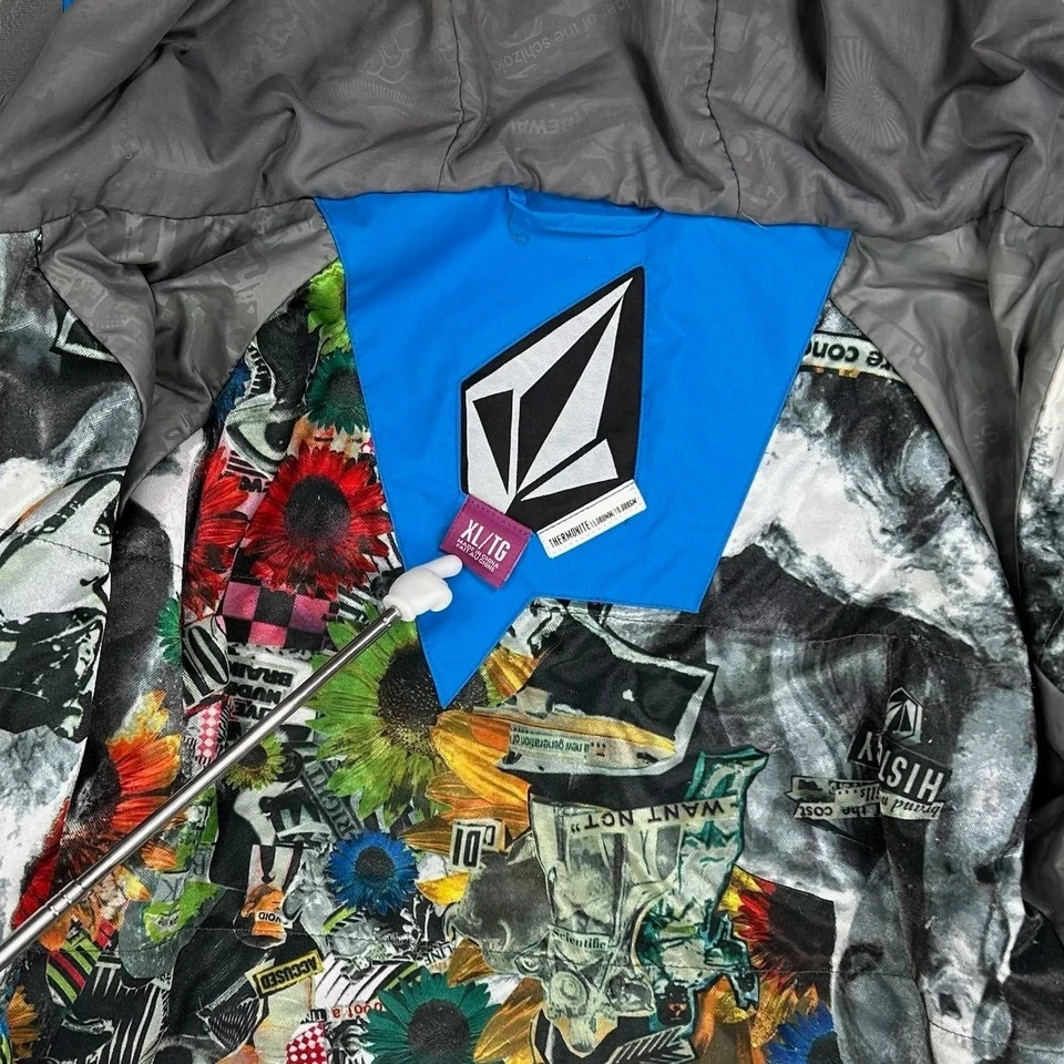 Vintage Y2K Volcom Puffer Ski Jacket Mens XL Blue White Thermonite Full Zip - Image 4 of 4