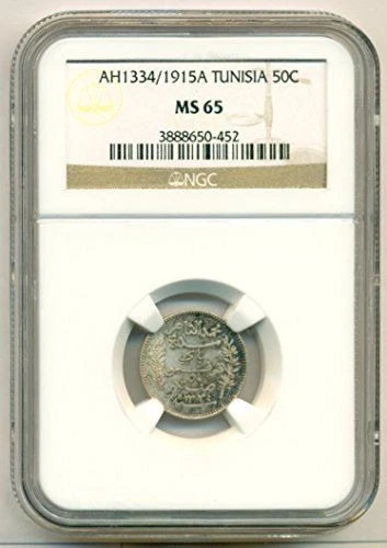 Tunisia Silver AH1334 (AD 1915) A 50 Centimes MS65 NGC