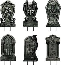 6 Pack Halloween Tombstone Yard Signs with Stakes, Graveyard Decorations  Hallo