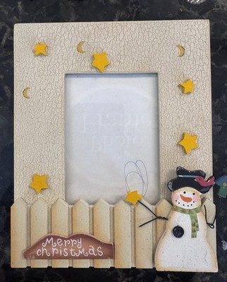 VTG 3D Resin Christmas Picture Frame Snowman Stars Moons Merry  Christmas 4x6 In