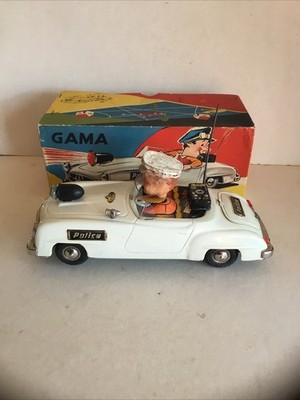 Gama Toys 104 Weißblech batteriebetrieben Rückfahr Polizeiauto 