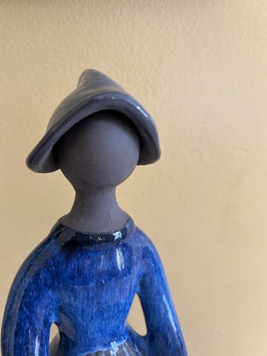 Elsi Bourelius Jia Gantofta Glazed Pottery Figurine Blue Bonnet Lady 11 inches - Picture 7 of 13