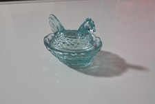Mosser Glass~ NEW~Hen  On Nest Salt Cellar TEAL Glass ~Glows~