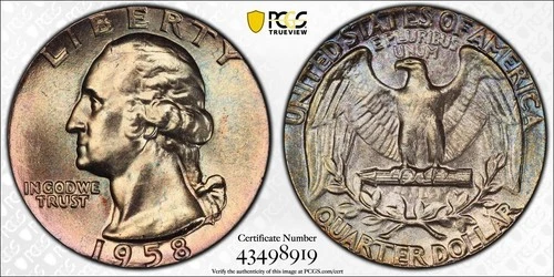 1958 Washington Quarter, PCGS, MS67, CAC, **TONER**, FREE SHIPPING