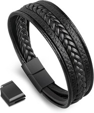 Echtleder Armband Herren Geflochten Magnetverschluss 22cm Sport