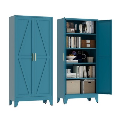 71'' Tall Pantry Cabinet, Blue Metal Pantry Storage Cabinet