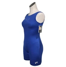 GK Elite VTG Blue Snowflake Bling Logo Biketard Unitard Dance AL Adult L *FLAW*