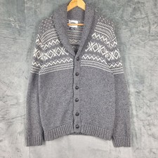 Old Navy Cardigan Large Gray Fair Isle Shawl Collar Grandpa Cabincore Old Money