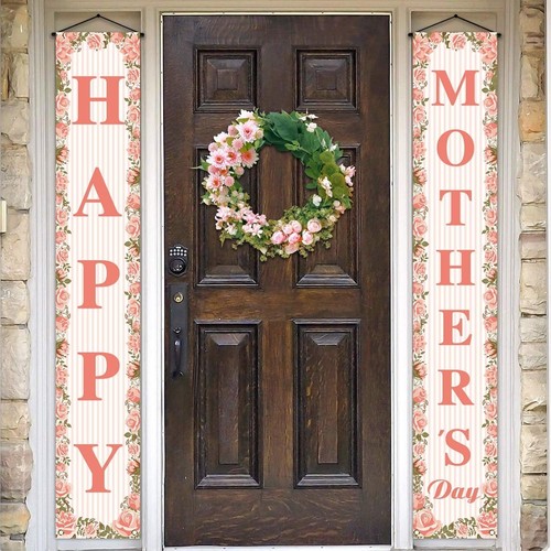 Happy Mother's Day Porch Banner I Love Mom Pink Rose Floral Holiday