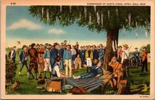 Santa Anna Surrender San Jacinto Battle 1836 TX Linen Postcard