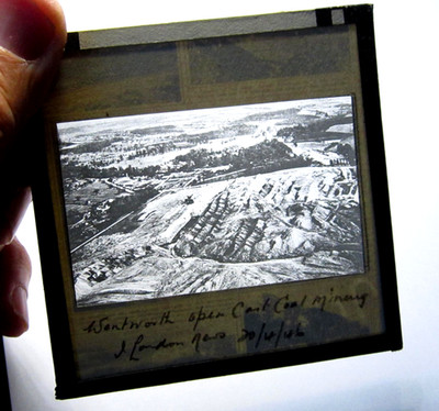 Wentworth open cast coal mining illustration antique magic lantern slide #916