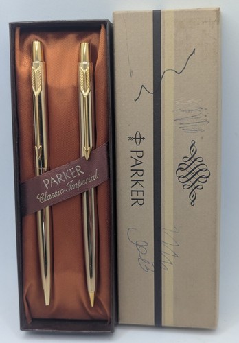 Vtg Parker Classic Imperial 22K Gold Plated Ballpoint Pen & Pencil Set ...