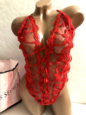 Victoria's Secret Mesh Embroidery Bow Plunge Teddy Lace Bodysuit Red XXL NWT