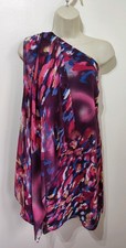 Next purple digital print chiffon drape one shoulder cocktail dress 8 10 new
