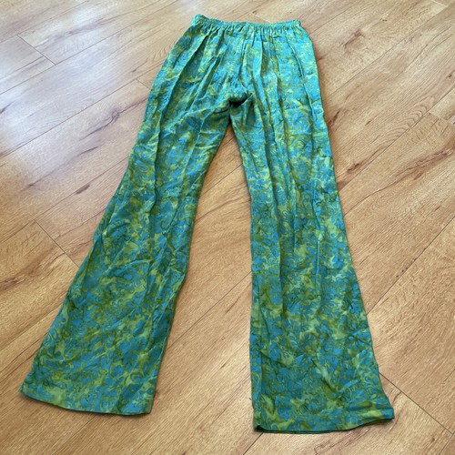 Vintage Go Fish Batik türkis grün Blumenmuster weites Bein leichter Harem hohe Taille Small - Bild 8 von 10