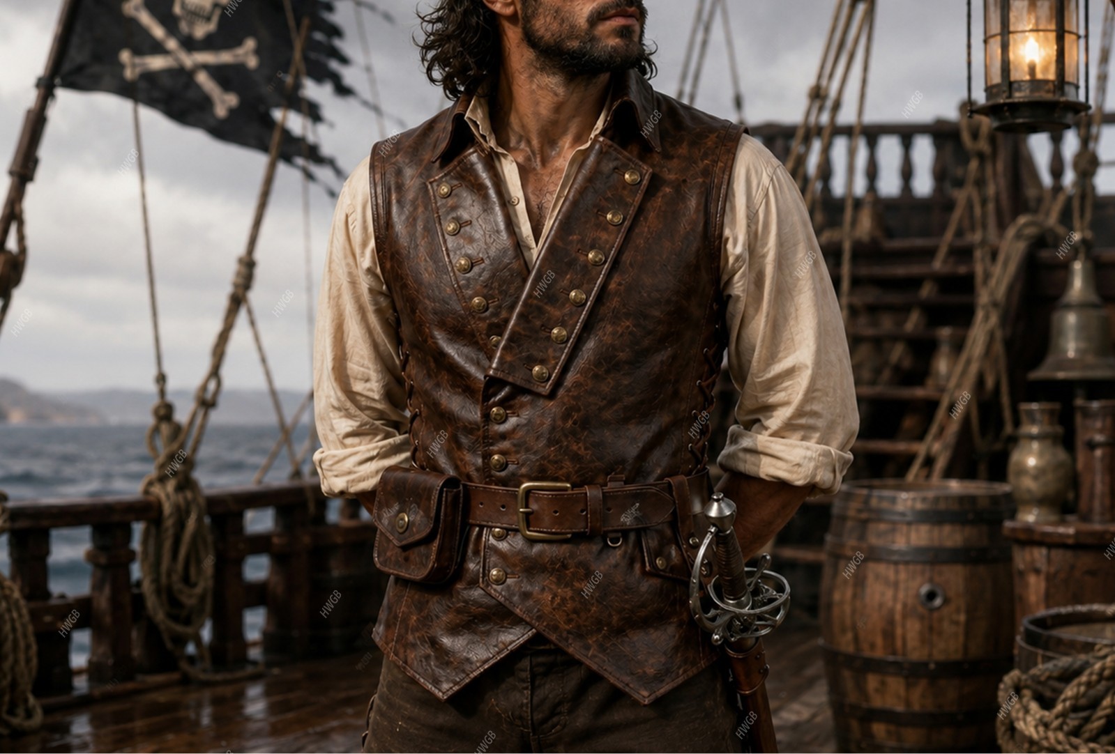 Chaleco de cuero pirata para hombre, chaleco disfraz pirata renacentista, medieval LARP