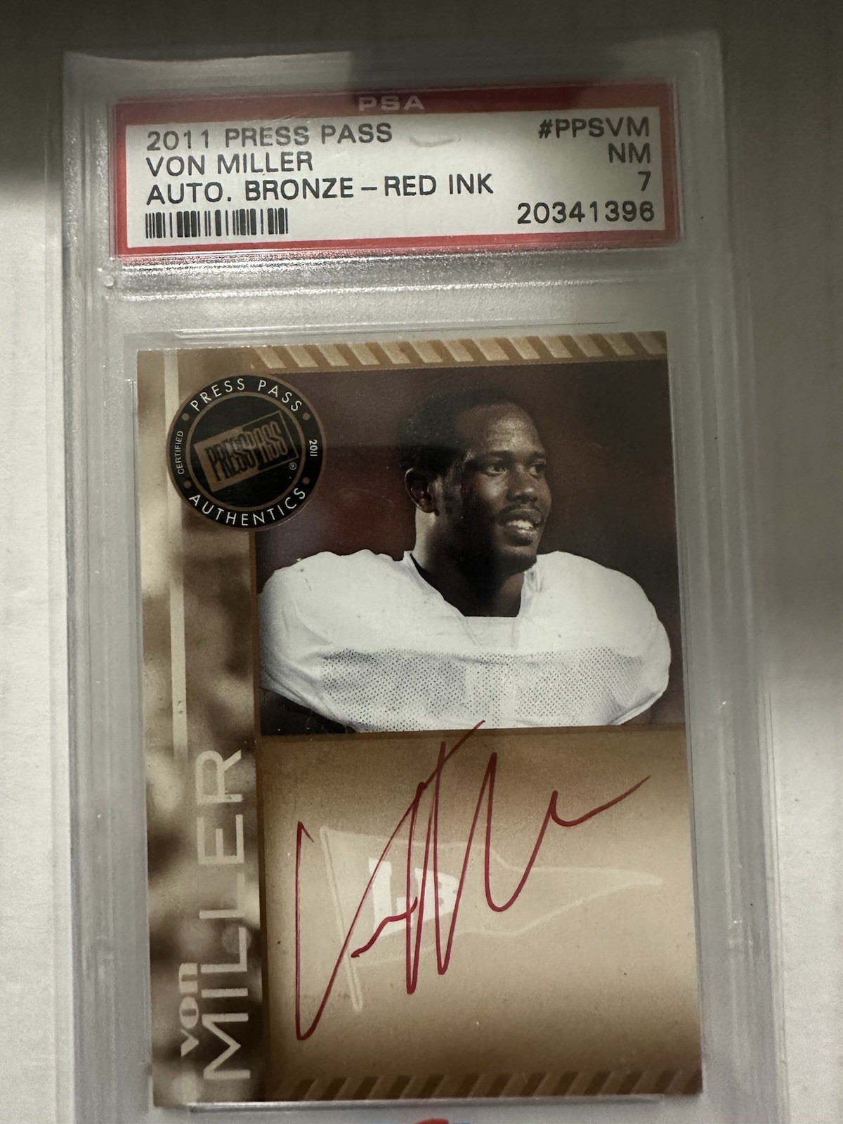 Von Miller Press Pass Autographs #PPSVM Bronze-Red Ink