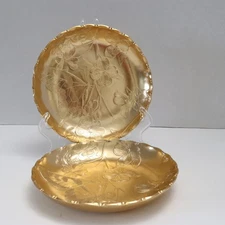  2 MCM Arthur Armour Hammered Gold Anodized Aluminum Round Tray Butterflies