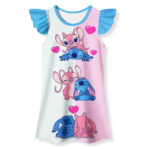 Nachthemd Mädchen Röcke bunt Pyjama Lilo Stitch Nachtwäsche Kleid Kinder Geschenk - Bild 4 von 6