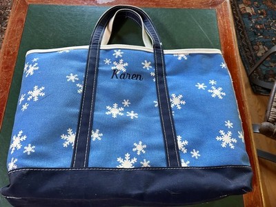 L.L. Bean Boat & Tote Open Top Snowflake Canvas Tote Bag Blue Personalized USA