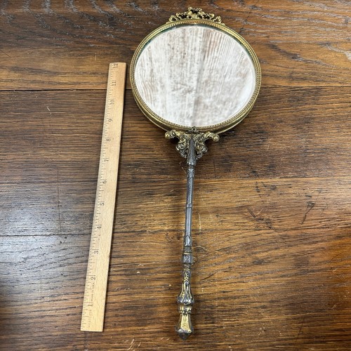 Vintage French Brass Hand Mirror Ornate Decorative - Antique Handheld Mirror - Picture 2 of 7