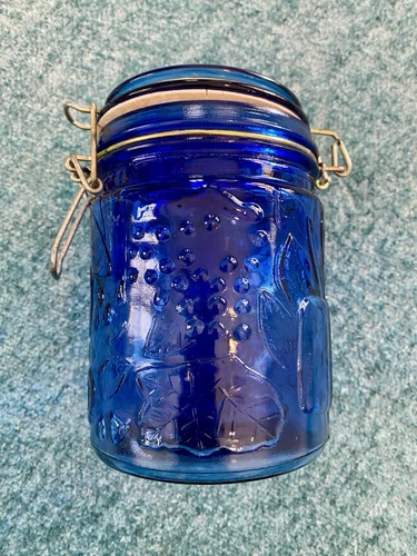 Cobalt Blue Glass Crock Jar Lidded