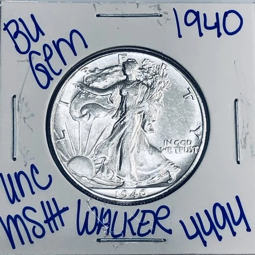1940 BU UNCIRCULATED LIBERTY WALKING SILVER HALF DOLLAR AUTHENTIC U.S. MINT 4494