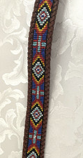 Vintage Beaded Belt Sz 34 Western Boho Chic Patina Silver Buckle
