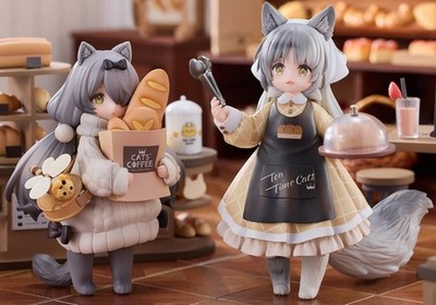 Ribose Bakery Customer Assistant Dlc Tea Time Cats Meow Town Figurines 2Pcs Set