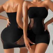 Sexy Mesh Tube Dress Sleeveless Clubwear Night Out Black One Size Women