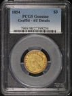 1854 $3 Indian Princess Head Gold Three Dollar PCGS AU Details Graffiti "y"