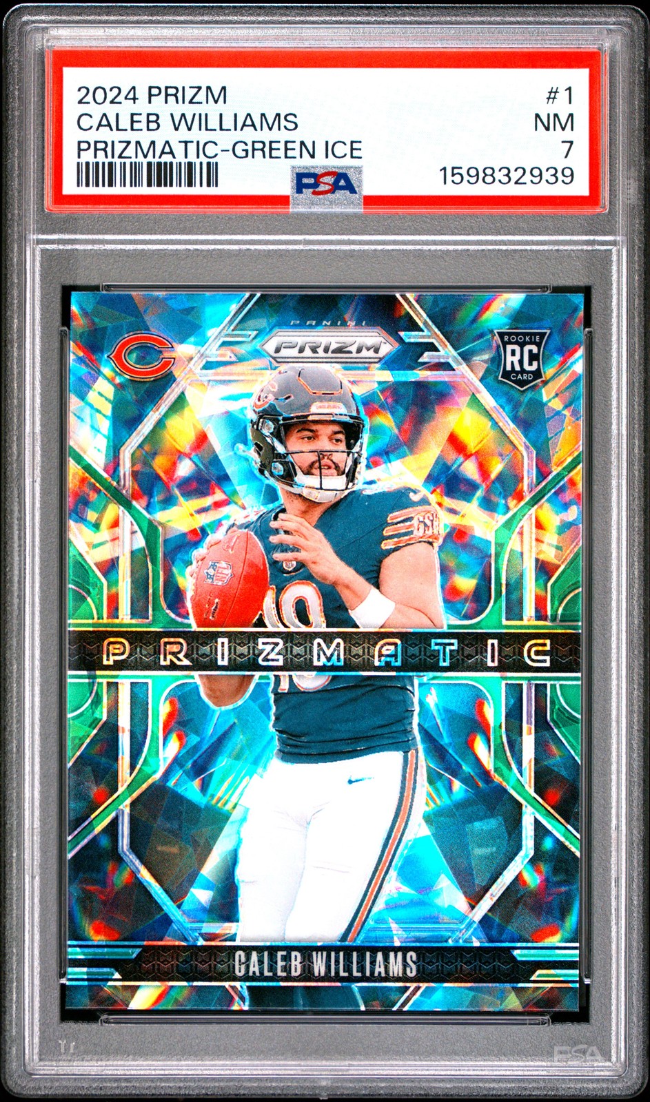 2024 PANINI PRIZM PRIZMATIC GREEN ICE #1 CALEB WILLIAMS ROOKIE RC PSA 7 view 1
