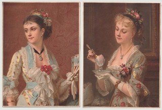 2 CHROMOS GRAND FORMAT Filles avec l’éventail et la glace Impr. Testu&Massin
